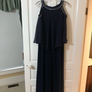 NWT Alex Evening - Navy long dress/cold shoulder